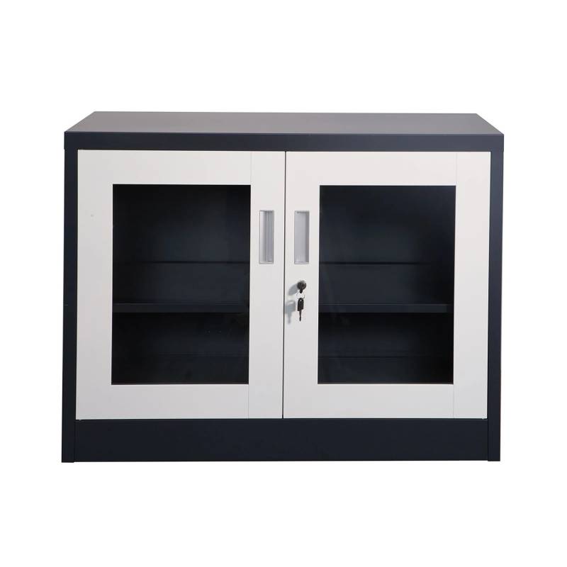 Jet-Line Stahlschrank Ufa in Anthrazit-Weiß 68 x 40 x 90 cm mit Abschließbaren Türen mit Glasfront von Jet-Line