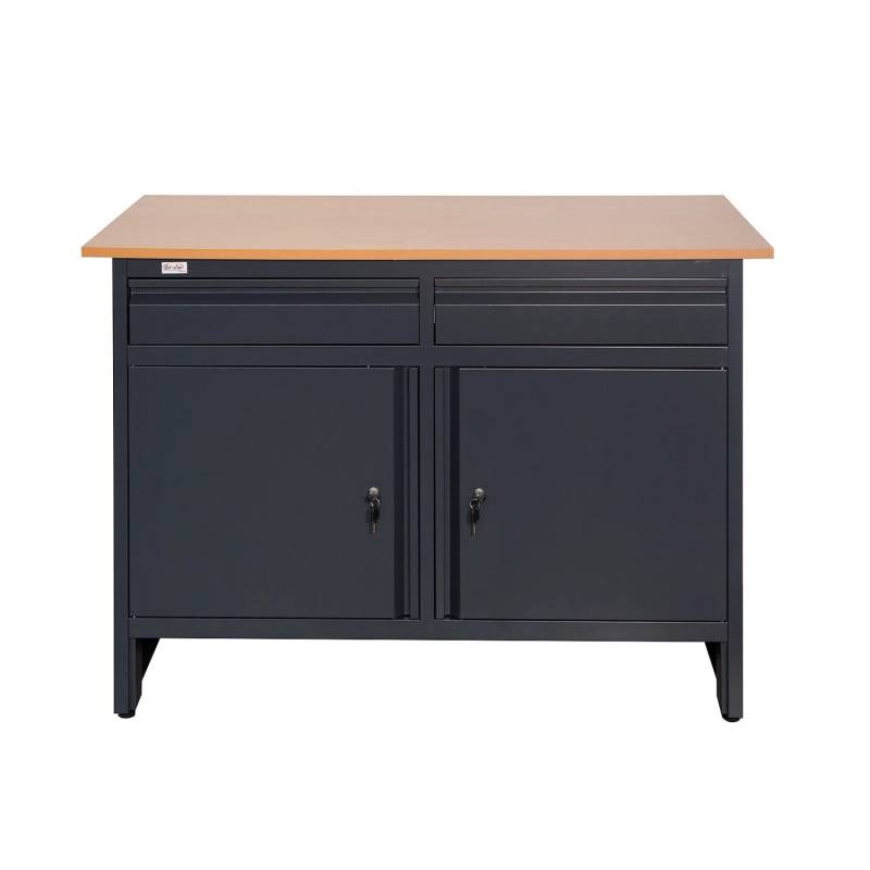 Jet-Line Werkbank Smolensk in Anthrazit 120 cm 2 Schubladen und 2 Abschließbare Türen von Jet-Line