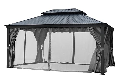 Jet-Line® | Pavillon Bagdad | Pergola mit UV Sonnenschutz | Maße 3,65 x 3,65 m | Metalldach | ALU | Wasserdicht | Stabil | Winterfest | freistehend | inkl. Vorhang und Moskitonetz | von Jet-Line