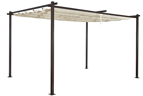 Jet-line | Metall Pavillon Luxor Light | Pergola Überdachung | Sonnenschutz | Terrasse | Garten | anthrazit-beige | Sonnenschutz | Sonnendach | UV Schutz | 4 x 3 m | Pergola mit Notüberlauf von Jet-Line