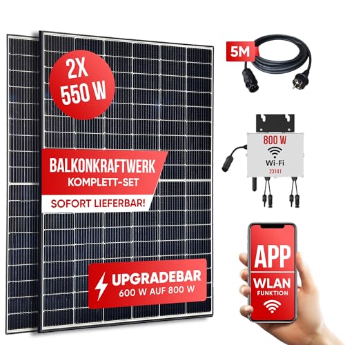 Jet-Line®| 1100 W Balkonkraftwerk 800 W | komplett Steckdose- Balkonkraftwerk |Balkonsolaranlage | Solaranlagen Komplettset |Wechselrichter 800/600 W drosselbar | Photovoltaikanlagen von Jet-Line