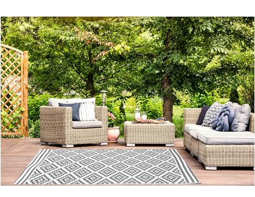 Jet-Line® | Outdoor Teppich | Austin | grau | Maße: 90 x 150 cm | Gartenteppich | Witterungsbeständig | geometrisches Design | Terrasse und Balkon von Jet-Line