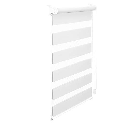 Jet-Line | Sichtschutzrollo | weiß | 100 cm breit | 150 cm lang | Rollo | Klemmfix ohne Bohren | lichtdurchlässig | Blockstreifen | Doppelrollo von Jet-Line