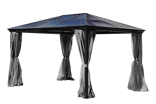 Jet-Line® | Alu Pavillon 3 x 4 m | Pergola Überdachung | Gartenpavillon Taneo | 3 x 4 m | Aluminium Rahmen | mit festem Dach | anthrazit | Garten | Überdachung | Garten Hardtop Winterfest stabil von Jet-Line