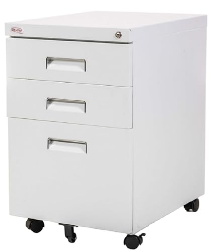 Rollcontainer Metall 3 Schubladen Hängeregistratur Abschließbar Schrankkorpus Aktenschrank Büromöbel Homeoffice Büroschrank (Weiß) Maße: 39 cm breit x 52 cm Tief x 620 cm hoch von Jet-line