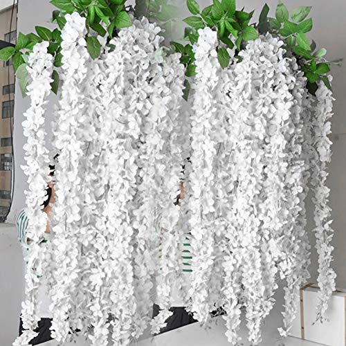20 Stück x 100 cm künstliche Glyzinie weiß hängend Weinrebe Pflanze Girlande künstliche Glyzinie flexibel Blumen hängend Girlande Dekoration Bogen Zeremonie für Hochzeit Party Garten (weiß) von Jetcloud