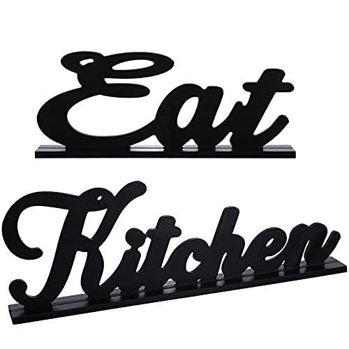 2 Stück Eat and Kitchen Holz Wort Dekorative Tischschild Rustikal Bauernhaus Holz Tischschild Dekoration Landhaus Dekorative Holzbuchstaben für Küche Zuhause Wohnzimmer Dekor von Jetec