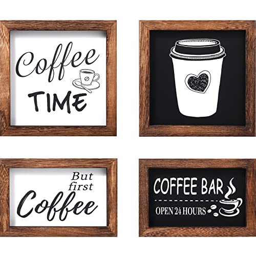 4 Stück Kaffee-Ebenen Tablett Dekoration Coffee Time Holzschild but First Coffee Wand Decor Coffee Bar Tablett Schild Bauernhaus Kaffee Schild Dekor für Café Küche Zuhause Wanddekoration von Jetec