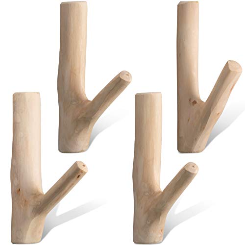 Jetec Vintage Echte Naturholz Baum Ast Wandhaken, Wand Montiert Handgefertigt Haken Set, Rustikale Dekorative Holzkleber Stark Saughaken für Mantel Schlüsselhalter (Breite 2-3 cm) (4) von Jetec