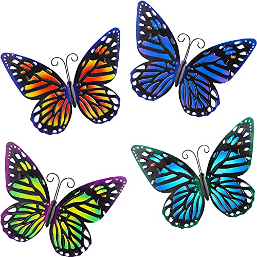 4 Stücke 3D Metall Schmetterling Wandbehang Dekor, Schmiedeeisen Ausgehöhlt Schmetterling Wandgemälde, Wand Dekoration für Indoor und Outdoor (Klassisch Stil) von Jetec