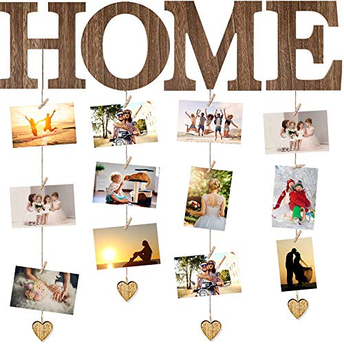 Hängende Foto Anzeige Bilderrahmen Collage Bild Anzeige mit 10 Clips, Hölzernen Bild Aufhänger Rahmen Home Photo Board Dekor Familien Foto Collage Organizer Foto Display Board für HausWand Dekoration von Jetec