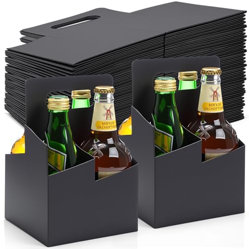 Jetec 100 Stück Bierflaschenhalter aus Karton für 340 - 473 ml Flaschenhalter, Getränkehalter mit Griff für Bier, Limonade und andere Flaschenprodukte (schwarz) von Jetec