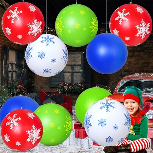 Jetec 12 Stück riesiger aufblasbarer Weihnachtskugel, aufblasbare Weihnachtsschmuck, für den Außenbereich, PVC, aufblasbare Weihnachtskugeln für Weihnachtsbaum, Hof, hängend, Urlaub, Garten, Innen- von Jetec