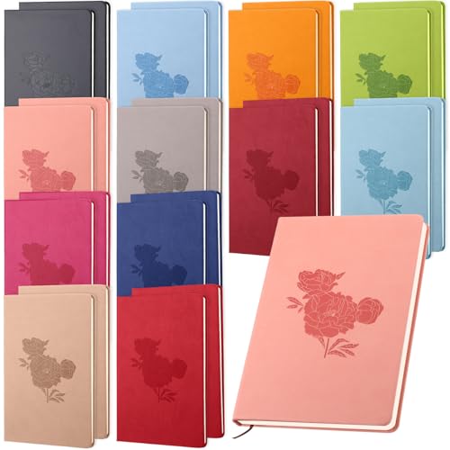 Jetec 24 Pcs A5 Leather Journals Bulk flower Lined Notebook 12 Colors Soft PU Leather Notebook 5.7'' X 8.3'' Women Writing Journal Note Taking Diary for Office,School,Travel(Peony Outline) von Jetec