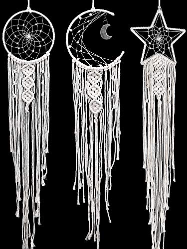Jetec 3 Stück Traumfänger Moon Sun Star Design Handgemachte böhmische weiße Makramee Wandbehang für Wandbehang Home Decoration von Jetec