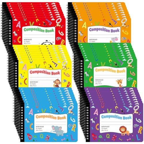 Jetec 50 Pack Jr. Primary Composition Spiral Notebooks 4-7/8 x 7-1/2 Inches 50 Sheets Mini Animal Print Wide Ruled Assorted Primary Covers for Kids Journal, Pre-k, Grades K-2 von Jetec