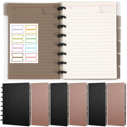 Jetec 6 Pack A5 8-Disc Discbound Notebook Customizable Spiral Journal Refillable 5.5 x 8.5 Inches 5 Subject Notebook with 6 Binder Dividers 16 Tabs Removable 120 Pages Wide Ruled Disc Planner von Jetec