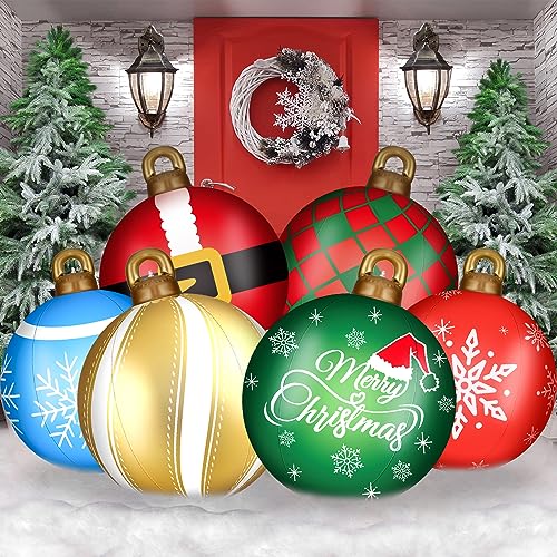 Jetec 6 Stück 61 cm riesige PVC Weihnachten dekoriert Ball aufblasbare Outdoor Urlaub Hof Dekorationen Weihnachten Hof Dekorationen Outdoor Weihnachtsdekoration für Dekor (süßes Muster) von Jetec