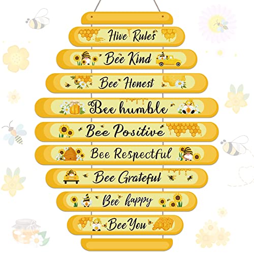 Jetec Bienenschild Hive Rules Bee Wanddekor Schild Bienengeschenk Humble Bee Decor Weihnachtsbiene Ornament für Weihnachten Zuhause Frühling Gänseblümchen Sonnenblume Dekorationen für Wohnzimmer von Jetec