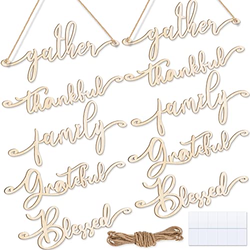 Jetec Holzausschnitt, Holzausschnitt, rustikale Aufschrift "Thank Grateful", rustikaler Briefteller, Tischdekoration, Wanddekoration, Holzausschnitt, Schild für Herbst, Heimtreffen, Abendessen von Jetec