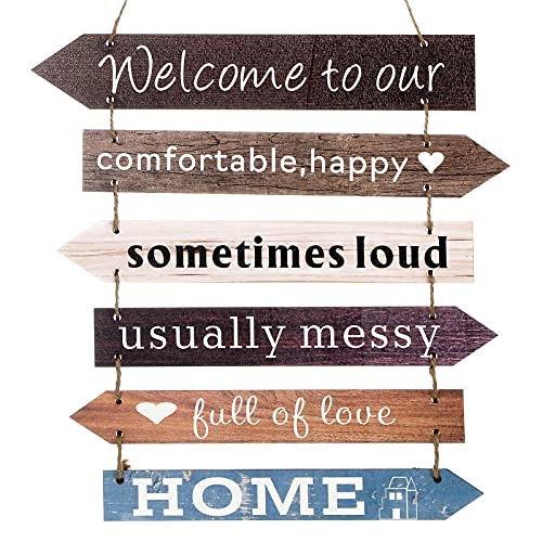 Jetec Holzschild mit Aufschrift "Welcome to Our Home", zum Aufhängen an der Haustür, im Vintage-Stil, rustikal, lustig, für die Familie von Jetec