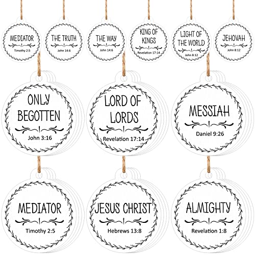 Jetec Namen von Jesus Ornamente Christus Weihnachtsdekorationen Krippe Set Xmas Runde Holz Hängende Ornamente mit Retter Namen Weihnachtsbaum Hängende Namensschild für Kirche Zuhause (Weiß, 48 Stück) von Jetec