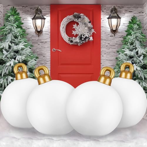 Jetec Riesiger Weihnachtsball aus PVC, aufblasbar, dekoriert, 81,3 cm, groß, für den Außenbereich, aufblasbar, Weihnachtsbaumschmuck für Weihnachten, Veranda, Rasen, Hof (weiß), 4 Stück von Jetec
