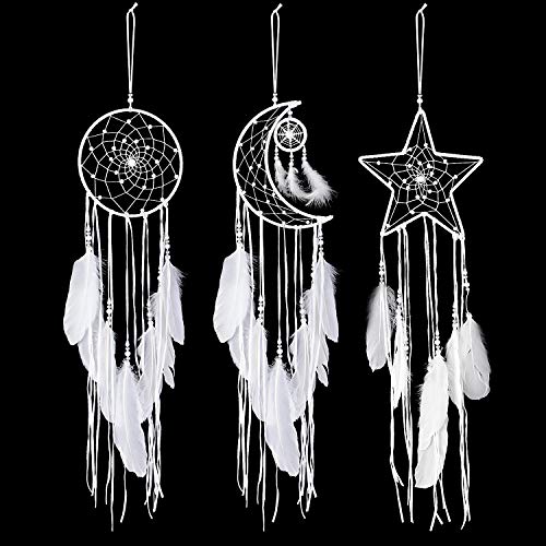 Jetec 3 Stück Traumfänger Mond Sonnen Stern Design Gross Traumfänger Handgefertigt Dream Catchers für Wand Kunst Hängend Deko für Schlafzimmer Kinder Jungen Mädchen Drinnen Intdoor Outdoor (Weiß) von Jetec