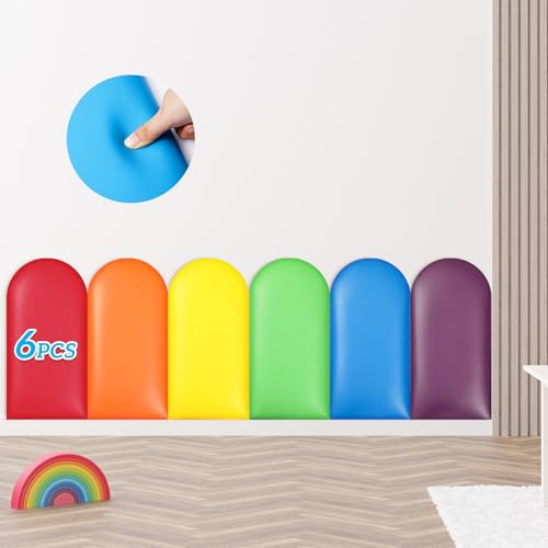 Jetec Wandpolsterung für Kinder mit Autismus, Spielzimmer, Anti-Kollision, 30 x 20 cm, Kopfteil zum Abziehen und Aufkleben, gepolsterte Wandpaneele für Kinderzimmer, Wandschutz, Regenbogenfarben, 6 Jetec Wandpolsterung für Kinder mit Autismus, Spielzimmer, Anti-Kollision, 30 x 20 cm, Kopfteil zum Abziehen und Aufkleben, gepolsterte Wandpaneele für Kinderzimmer, Wandschutz, Regenbogenfarben, 6 von Jetec