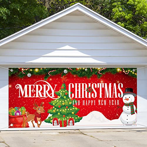 Jetec Garagentor-Banner für Weihnachten, groß, 1,8 x 4 m, 2024, Frohe Weihnachten, Hintergrunddekoration, Frohes neues Jahr, Outdoor-Abdeckung, Weihnachtsgaragen-Banner, Dekoration für Urlaub, von Jetec