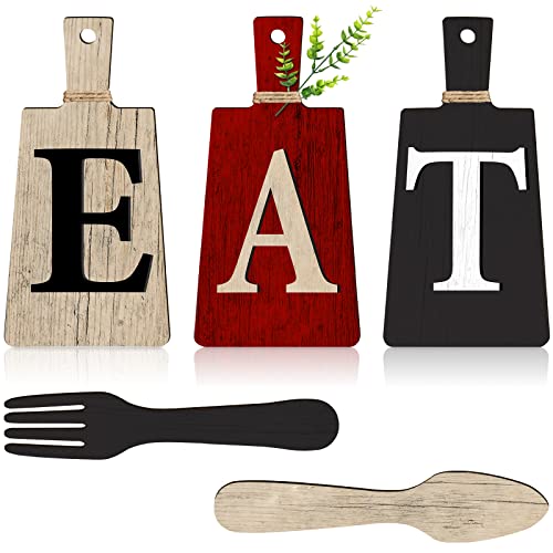 Küchenschneidebrett-Set zum Aufhängen, Gabel und Löffel, rustikale Wanddekoration, primitive Wanddekoration für Küche und Haushalt (rot, beige, grau) von Jetec