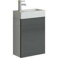 Aarau Badset Gäste wc Badmoebel grau Hochglanz Waschbecken schmal smc Waschtisch Unterschrank von JET-LINE