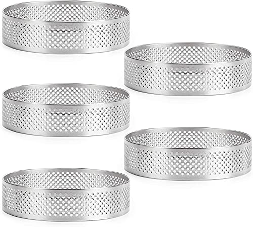 Jevina 10 StüCk Runder Edelstahl-Tortenring Tower Pie Kuchenform Backwerkzeuge Perforierter Kuchen Mousse, 8 cm von Jevina