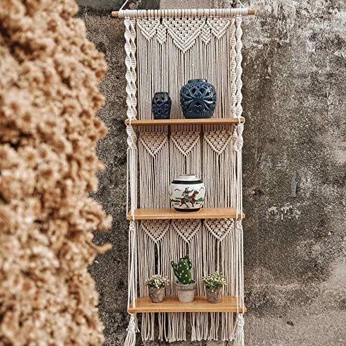 Jevina Boho Makramee Wandbehang Regal 3 Tier Handgefertigte Gewebte Quaste Organizer Regale Wand Schwimmende KleiderbüGel für Wohnkultur von Jevina