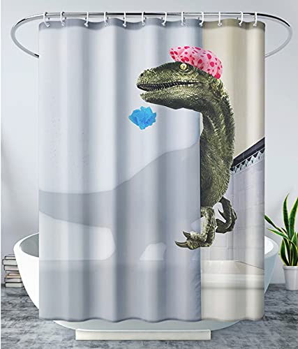 Jevina Dinosaurier Duschvorhang schimmelresistent wasserdicht wasserfester Duschvorhang mit 12 Duschvorhangringen 180x180cm von Jevina