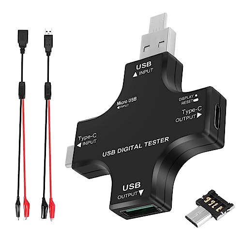 Jevina USB C-Tester, 2 1-USB-Tester-Farbbildschirm Typ C IPS-Digitalmultimeter, Spannung, Strom, Leistung, Widerstand, Temperatur, mit Clip-Kabel-UnterstüTzung PD2.0 / PD3.0, QC2.0 von Jevina