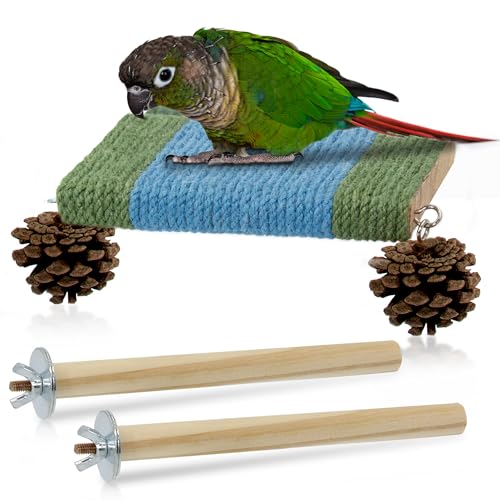 Vogelsitzstangen aus Holz für Käfig, Vogelplattform mit kaubaren Tannenzapfen und Hanfseil umwickelt zum Krallentrimmen, dicker, stabiler Papageienstab für sicheren Halt, natürliche Sitzstangen für Vogelsitzstangen aus Holz für Käfig, Vogelplattform mit kaubaren Tannenzapfen und Hanfseil umwickelt zum Krallentrimmen, dicker, stabiler Papageienstab für sicheren Halt, natürliche Sitzstangen für von Jevnd