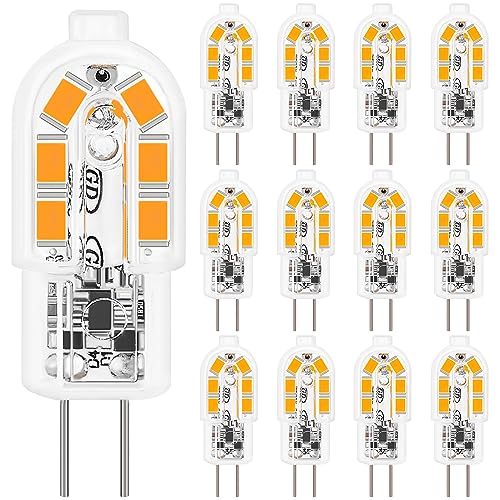 Jewan G4 LED Lampen, 12er-Pack, 2W G4 LED Birne Warmweiß 3000K Ersatz 20W Halogenlampen, 200LM G4 LED led leuchtmittel, 360° Abstrahlwinkel, Nicht Dimmbar Kein Flimmern, 12V AC/DC Energiesparlampe von Jewan
