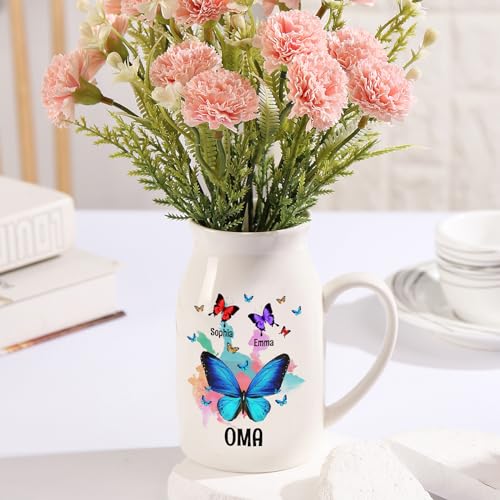 Jeweidea Personalisierte Keramikvase mit Gravur Namen Foto Geschenk für Mama, Geschenk für Oma, Muttertagsgeschenke für Mama, Weiße Blumenvase Moderne Esstisch Wohnzimmer Dekoration von Jeweidea