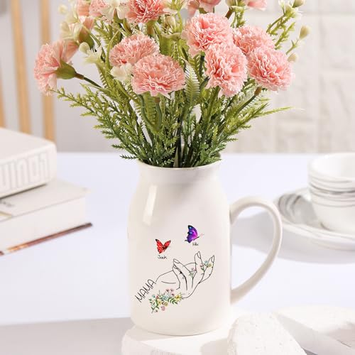 Jeweidea Personalisierte Keramikvase mit Gravur Namen Foto Geschenk für Mama, Geschenk für Oma, Muttertagsgeschenke für Mama, Weiße Blumenvase Moderne Esstisch Wohnzimmer Dekoration von Jeweidea