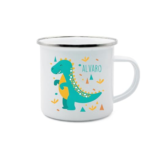 Jeweidea Personalisierte Tasse mit Namen Foto Emaille Tasse mit Hase Dinosaurier Gestalte Deine Eigene Einschulungsgeschenk Schulanfangsgeschenk Geschenk für Jungen Mädchen von Jeweidea