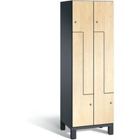 C+P Z-Garderobenschrank Cambio, 2 Abteile, Abteilbreite 300 mm, HxBxT 1980x600x525 mm, RAL 7021 Schwarzgrau, Dekor Donau-Ahorn, Füße von C+P