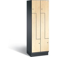 C+P Z-Garderobenschrank Cambio, 2 Abteile, Abteilbreite 300 mm, HxBxT 1980x600x525 mm, RAL 7021 Schwarzgrau, Dekor Donau-Ahorn, Sockel von C+P