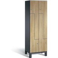 C+P Z-Garderobenschrank Cambio, 2 Abteile, Abteilbreite 300 mm, HxBxT 1980x600x525 mm, RAL 7021 Schwarzgrau, Dekor Eiche Sereno, Füße von C+P