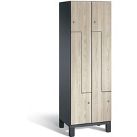 C+P Z-Garderobenschrank Cambio, 2 Abteile, Abteilbreite 300 mm, HxBxT 1980x600x525 mm, RAL 7021 Schwarzgrau, Dekor Sen-Esche, Füße von C+P