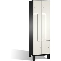 C+P Z-Garderobenschrank Cambio, 2 Abteile, Abteilbreite 300 mm, HxBxT 1980x600x525 mm, RAL 7021 Schwarzgrau, Dekor Weiß, Füße von C+P