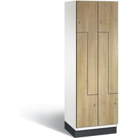 C+P Z-Garderobenschrank Cambio, 2 Abteile, Abteilbreite 300 mm, HxBxT 1980x600x525 mm, RAL 9016 Verkehrsweiß, Dekor Eiche Sereno, Sockel von C+P