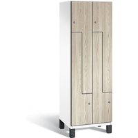 C+P Z-Garderobenschrank Cambio, 2 Abteile, Abteilbreite 300 mm, HxBxT 1980x600x525 mm, RAL 9016 Verkehrsweiß, Dekor Sen-Esche, Füße von C+P