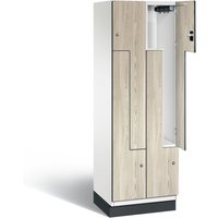 C+P Z-Garderobenschrank Cambio, 2 Abteile, Abteilbreite 300 mm, HxBxT 1980x600x525 mm, RAL 9016 Verkehrsweiß, Dekor Sen-Esche, Sockel von C+P