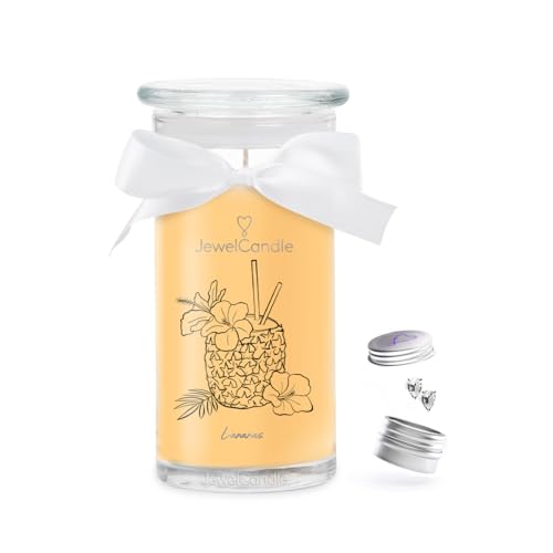 JuwelKerze L'ananas Ohrringe Silber - Schmuckkerze 80 Std - große Duftkerze im Glas mit fruchtigem Duft - Kerze mit Schmuck - Geschenke für Frauen von JewelCandle